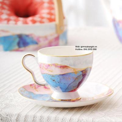 BỘ ẤM CHÉN VÂN ĐÁ VIỀN VÀNG CAO CẤP